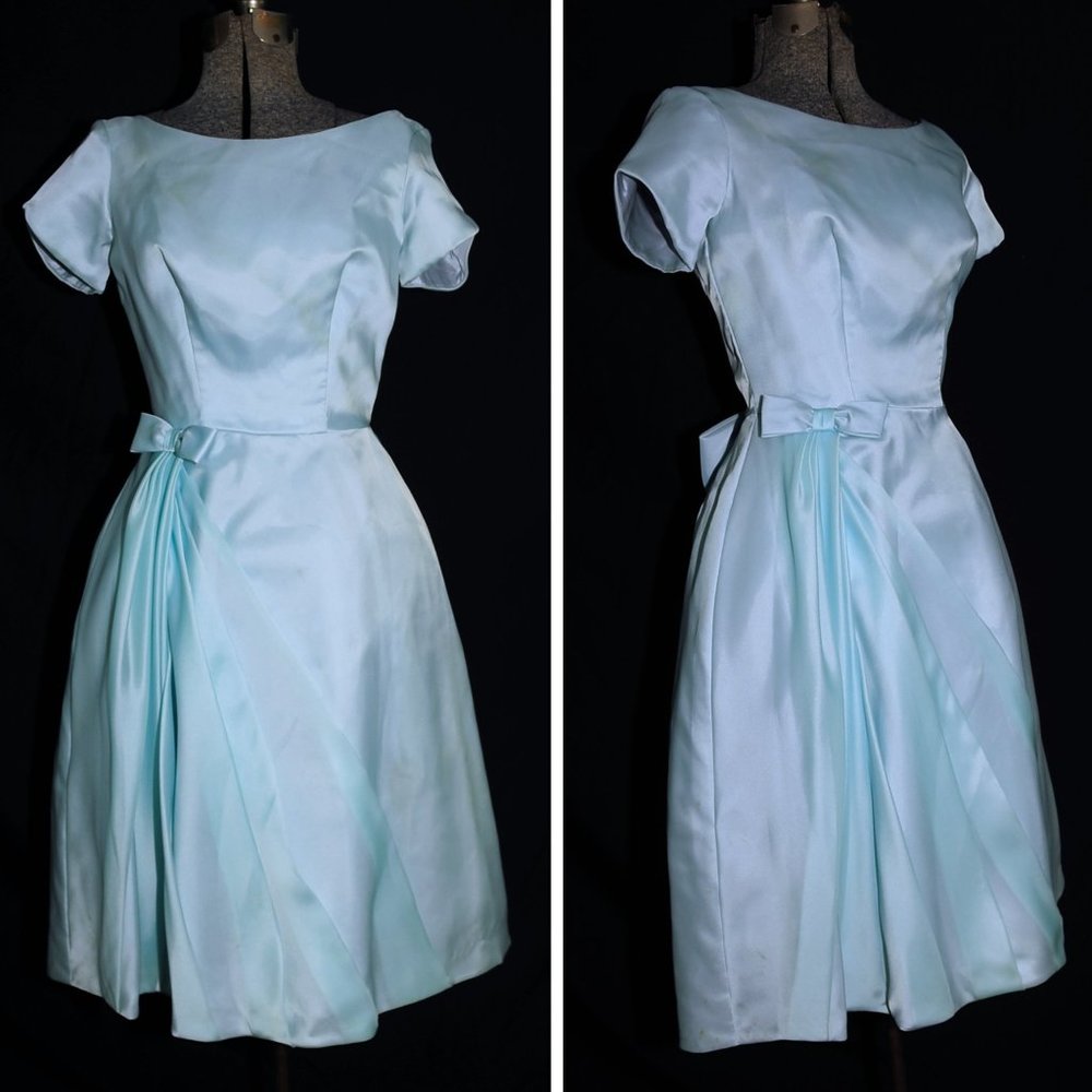 VTG 60's Pastel Turquoise Blue Party Prom Dress